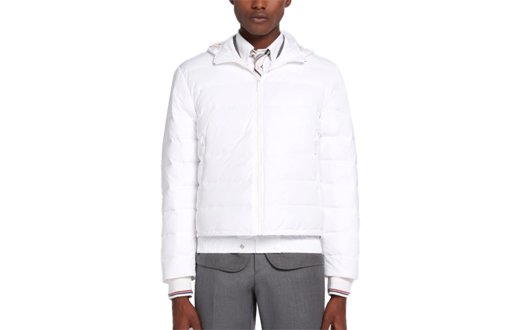 Thom Browne SS21 White Down Jacket with Back Stripe MJD083X-07259-100