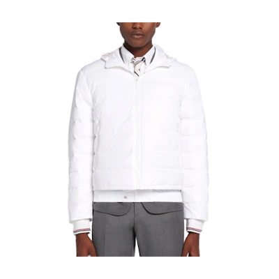 Thom Browne SS21 White Down Jacket with Back Stripe MJD083X-07259-100