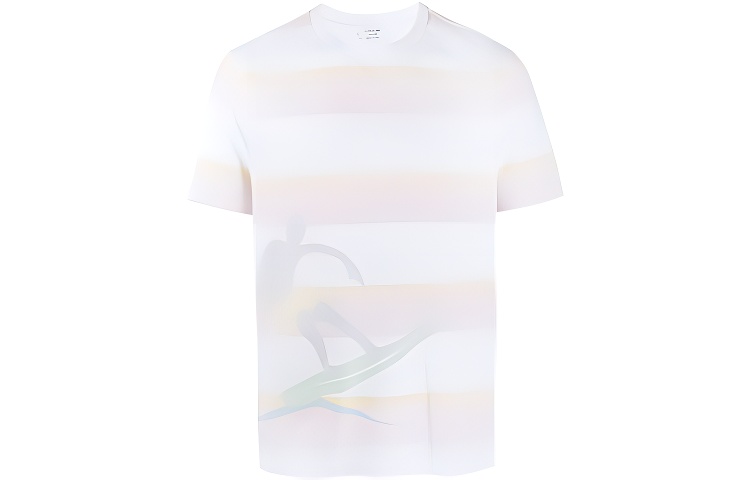 THOM BROWNE SS21 White Loose Fit Surf Stripe Graphic T-Shirt. MJS140A-07248-996