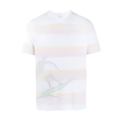 THOM BROWNE SS21 White Loose Fit Surf Stripe Graphic T-Shirt. MJS140A-07248-996