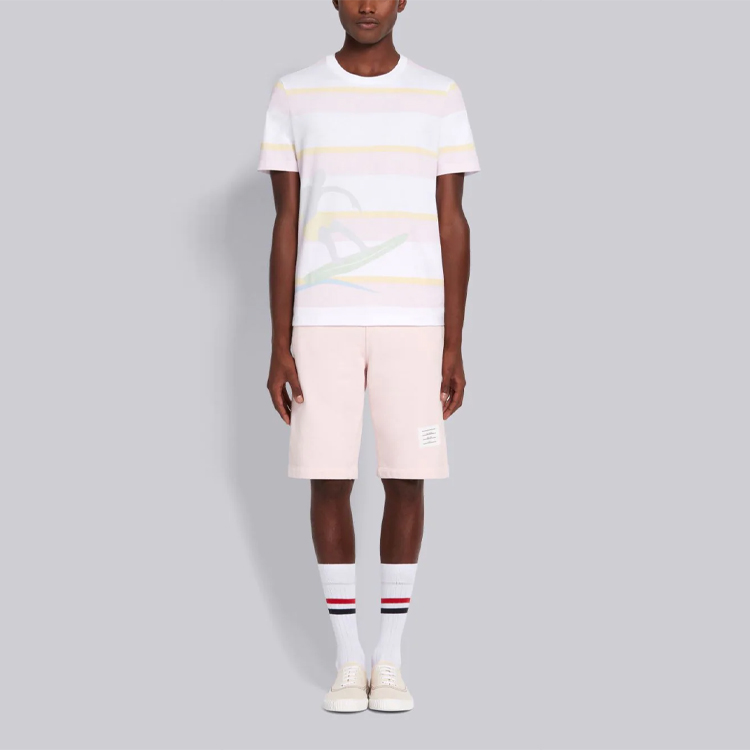 THOM BROWNE SS21 White Loose Fit Surf Stripe Graphic T-Shirt. MJS140A-07248-996 圖 3