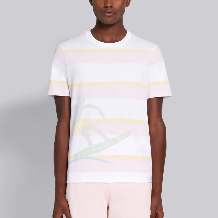 THOM BROWNE SS21 White Loose Fit Surf Stripe Graphic T-Shirt. MJS140A-07248-996 圖 4