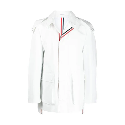 Thom Browne SS21 White Striped Long Sleeve Zip Jacket Coat MOT071O-07309-100