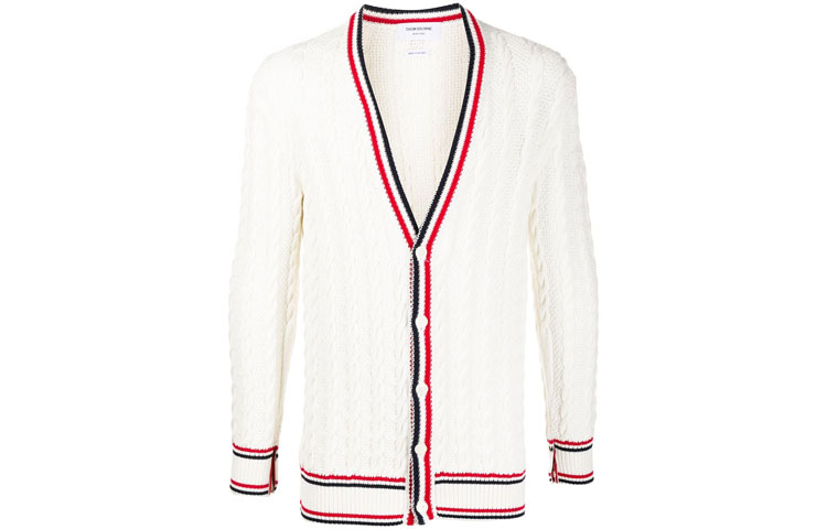 Thom Browne SS21 White Striped V-Neck Cardigan Sweater. MKC326A-Y3017-100 圖 2