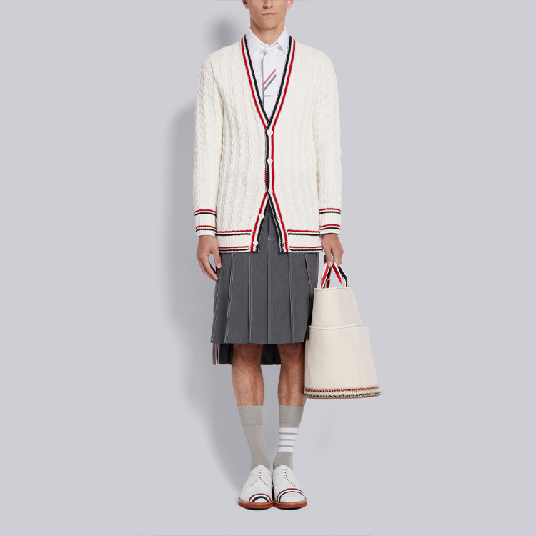 Thom Browne SS21 White Striped V-Neck Cardigan Sweater. MKC326A-Y3017-100 圖 3