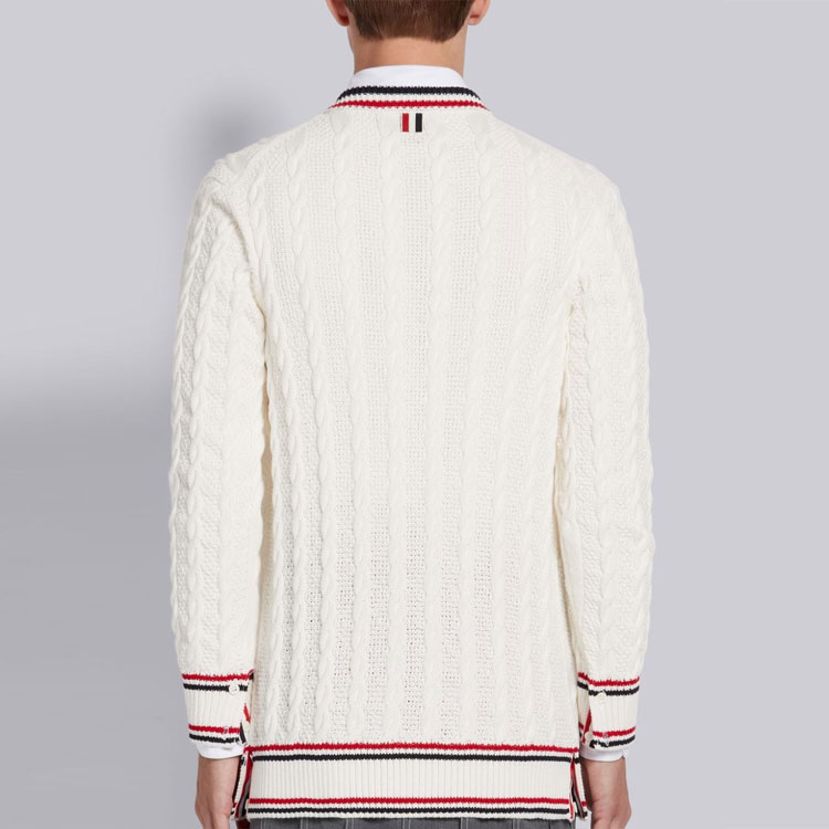 Thom Browne SS21 White Striped V-Neck Cardigan Sweater. MKC326A-Y3017-100 圖 5