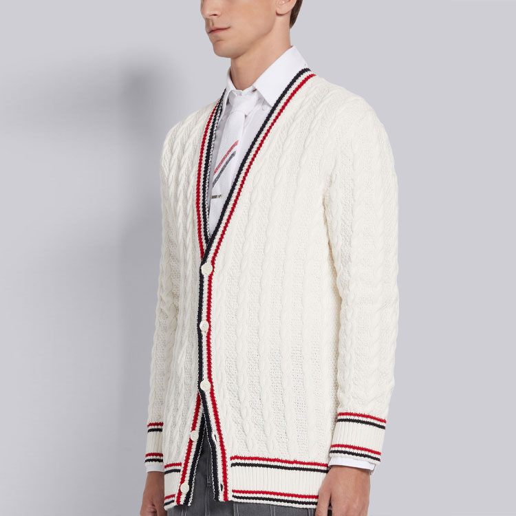 Thom Browne SS21 White Striped V-Neck Cardigan Sweater. MKC326A-Y3017-100 圖 6