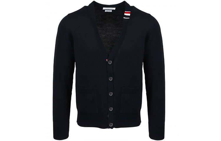 Order THOM BROWNE SS21 羊毛V領毛衣 深藍色 MKC313A-Y1002-415