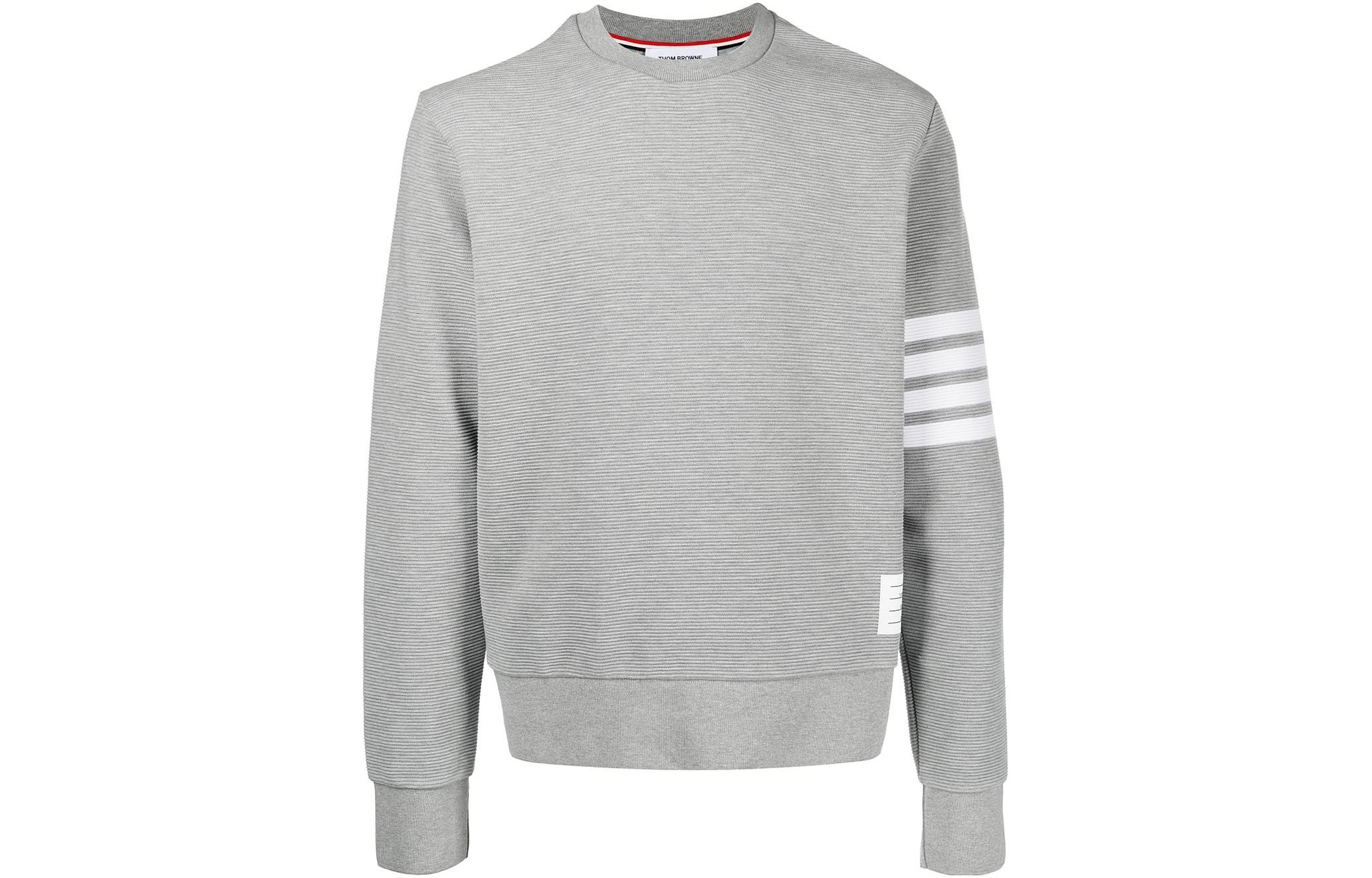 Thom Browne SS22 4-Bar Cotton Crewneck Pullover Sweatshirt Grey Mens MJT330A-08138-055