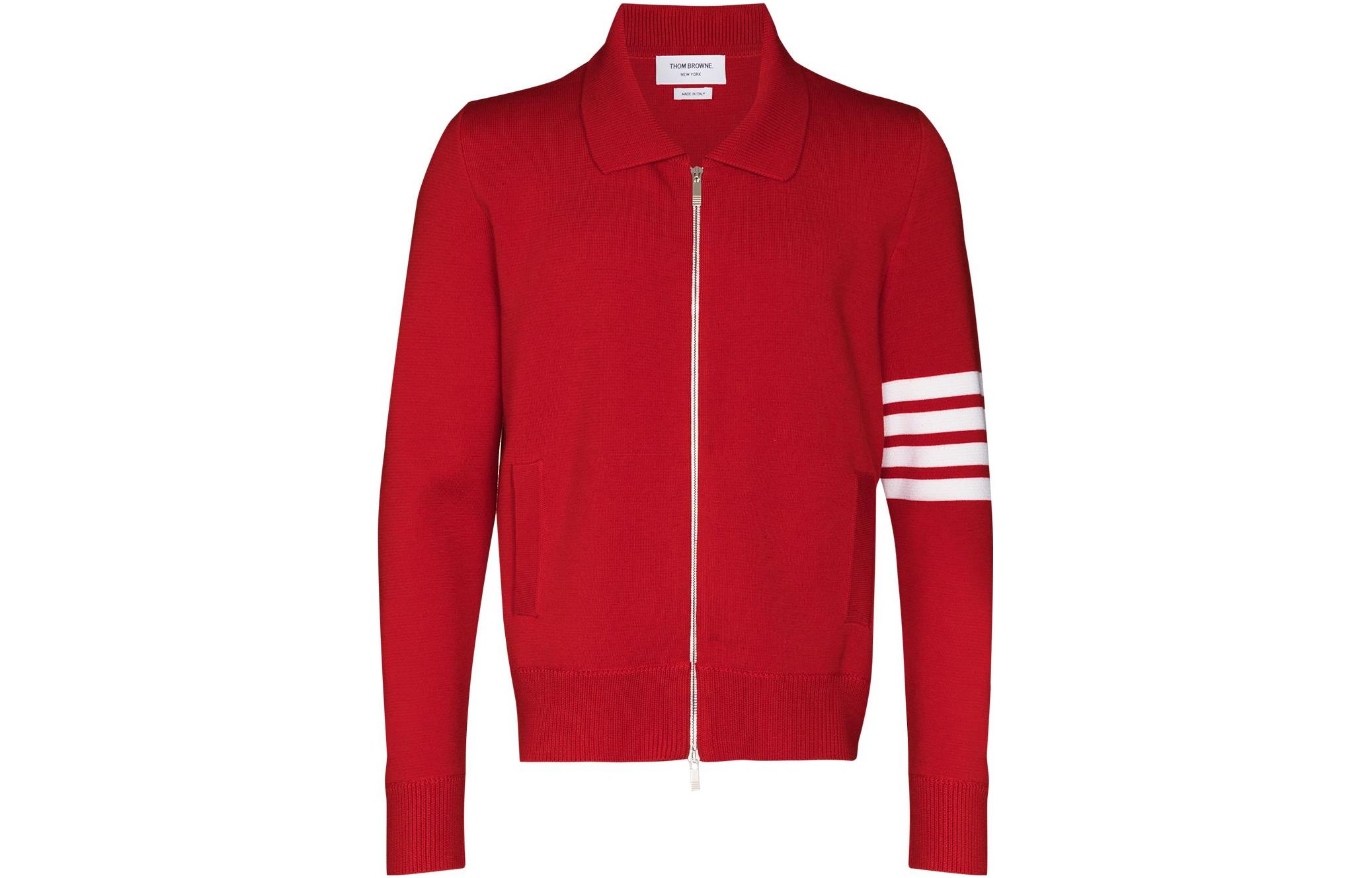 Thom Browne SS22 4-Bar Wool Zip Bomber Jacket Red MKJ071A-Y1002-600