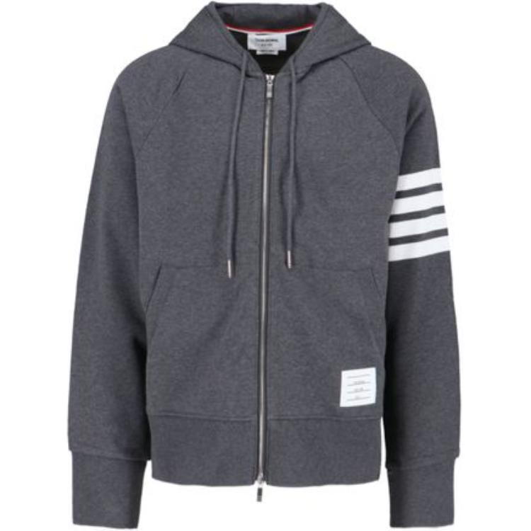 Thom Browne SS22 4-Bar Zip Hoodie Jacket Dark Grey MJT022L-00535-025