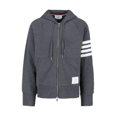 Thom Browne SS22 4-Bar Zip Hoodie Jacket Dark Grey MJT022L-00535-025