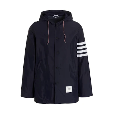 Thom Browne SS22 4-Stripe Navy Blue Hooded Jacket MOT077A-07538-415