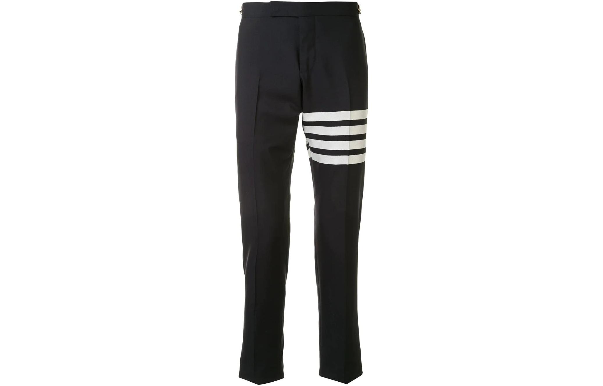THOM BROWNE SS22  Black Four-Bar Straight-Leg Ankle Pants. MTC159A-06146-415