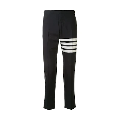 THOM BROWNE SS22 Black Four-Bar Straight-Leg Ankle Pants. MTC159A-06146-415