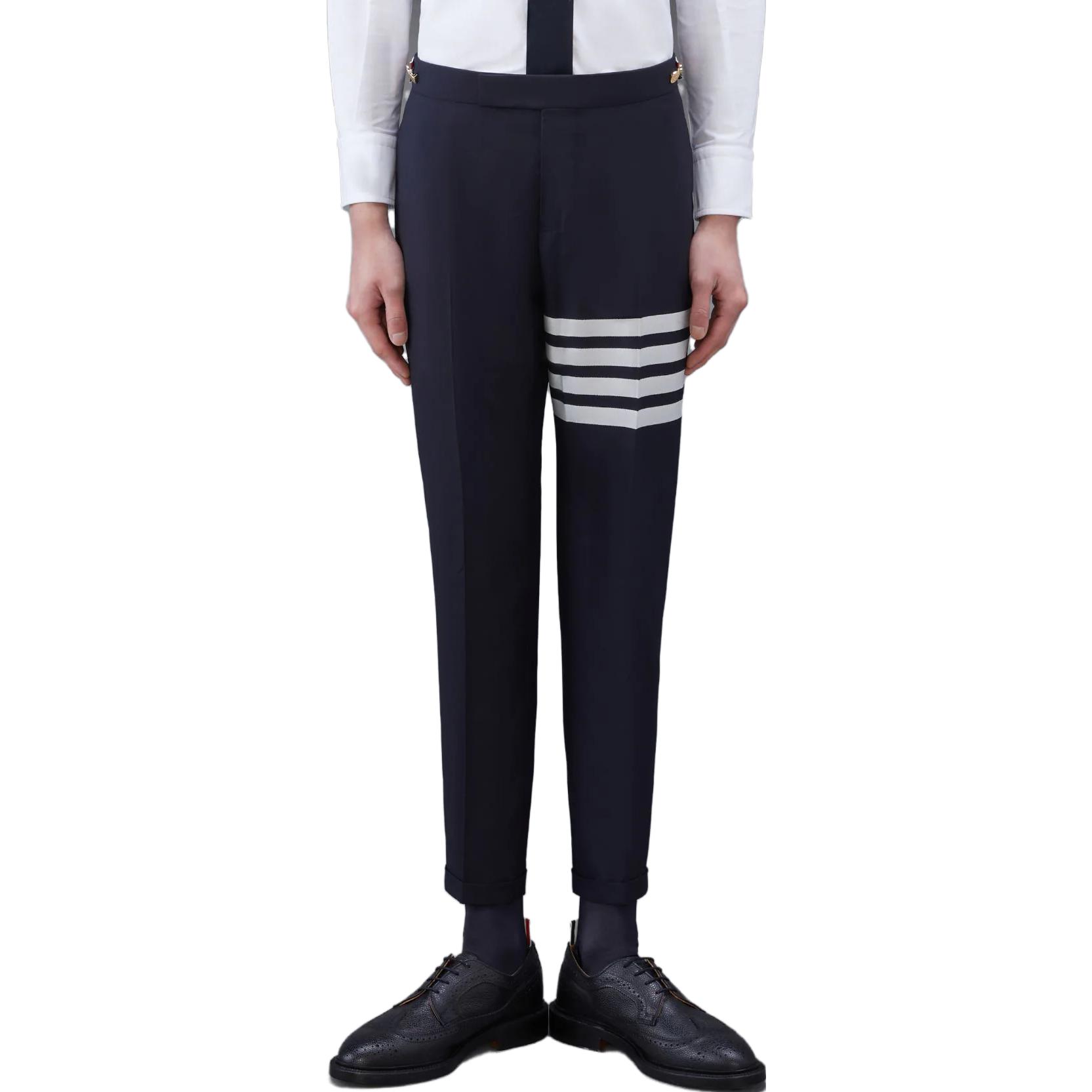 Cheap THOM BROWNE SS22 黑色四杠直筒及踝裤。 MTC159A-06146-415