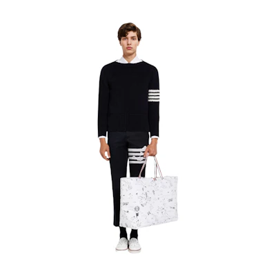 THOM BROWNE SS22 Black Knitted Sweater with Contrast 4-Bar Stripes. MKA395A-Y3017-415