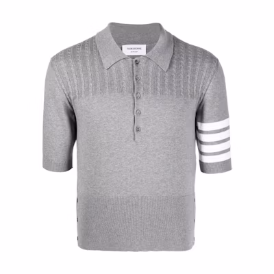 THOM BROWNE SS22 Colorblock Striped Knit Polo Shirt Grey. MKP077-AY3006-055