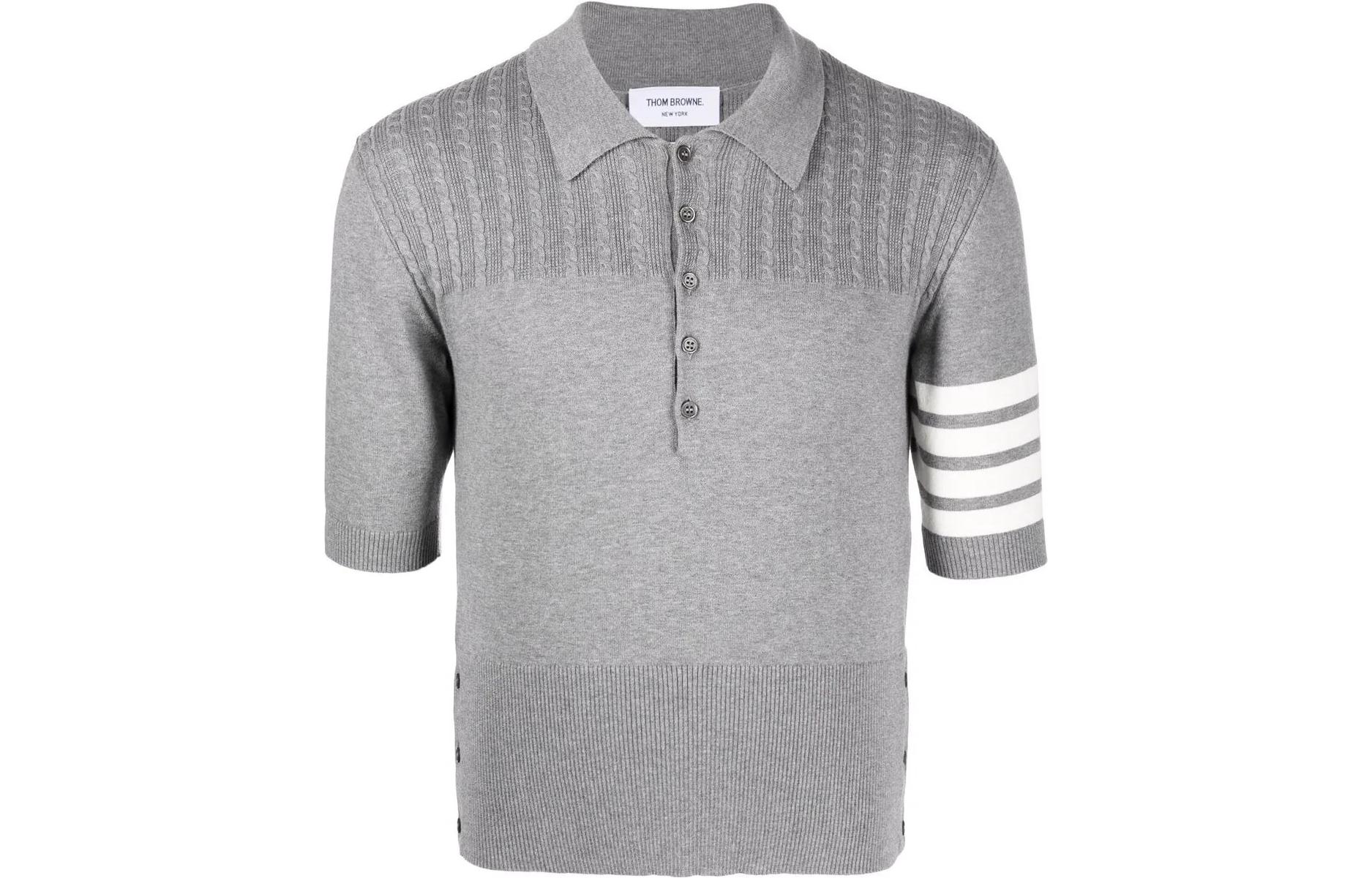 Order THOM BROWNE SS22 色塊條紋針織POLO衫 灰色。 MKP077-AY3006-055