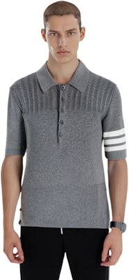 THOM BROWNE SS22 色塊條紋針織POLO衫 灰色。 MKP077-AY3006-055 Details for THOM BROWNE SS22 色塊條紋針織POLO衫 灰色。 MKP077-AY3006-055