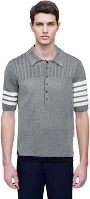 THOM BROWNE SS22 色塊條紋針織POLO衫 灰色。 MKP077-AY3006-055 Sizing THOM BROWNE SS22 色塊條紋針織POLO衫 灰色。 MKP077-AY3006-055