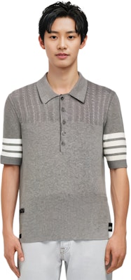 THOM BROWNE SS22 色塊條紋針織POLO衫 灰色。 MKP077-AY3006-055 1