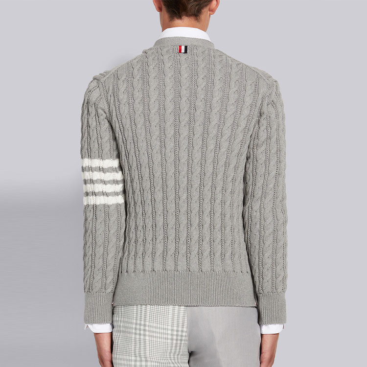 Shop 汤姆布朗 SS22 灰色4杠V领棉质开衫毛衣 MKC396A-Y3017-055