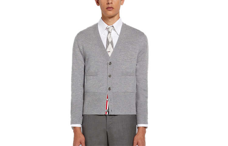 Thom Browne SS22  Gray 4-Stripe Wool Sweater - Solid Color MKC378A-Y1002-055