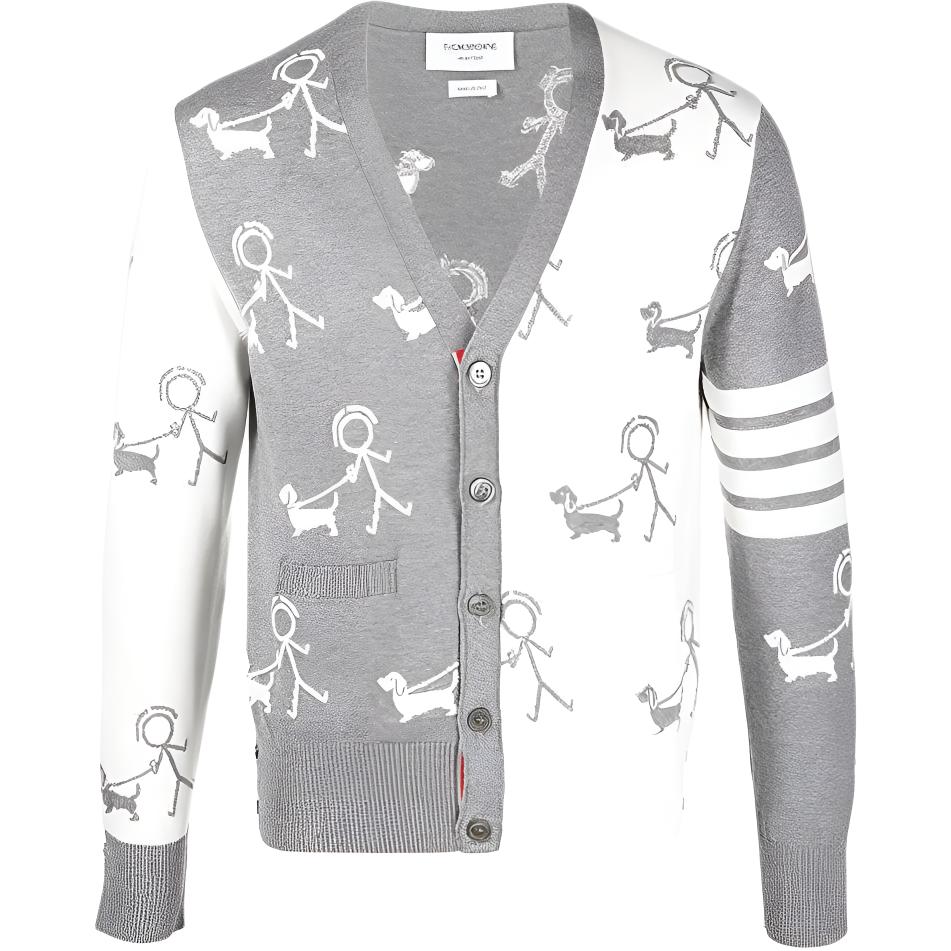 Thom Browne SS22  Grey 4-Bar Single-Breasted V-Neck Knit Cardigan Sweater MKC392F-Y3007-996