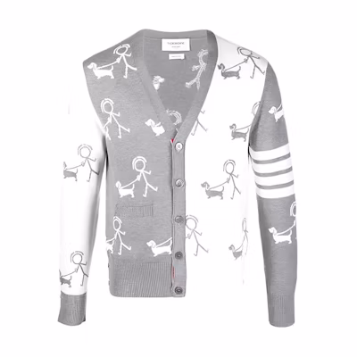 Thom Browne SS22 Grey 4-Bar Single-Breasted V-Neck Knit Cardigan Sweater MKC392F-Y3007-996