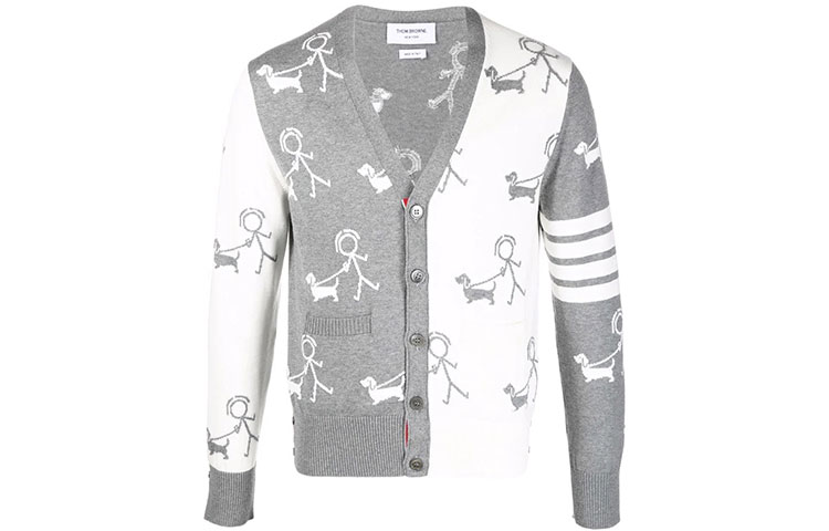 Order Thom Browne SS22 灰色4道杠单排扣V领针织开衫毛衣 MKC392F-Y3007-996