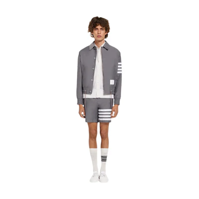 Thom Browne SS22 Grey 4-Stripe Buttoned Long-Sleeve Shirt Jacket MJO155A-07538-035