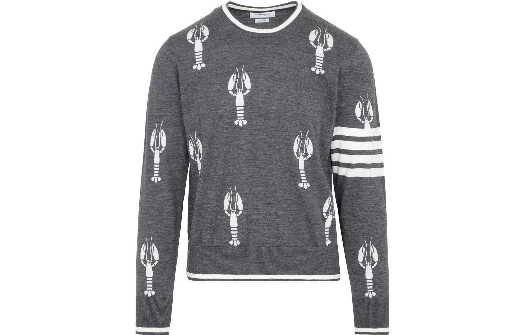 THOM BROWNE SS22  Grey Animal Print Wool Sweater with Stripe Detail. MKA417A-Y1014-035 圖 2