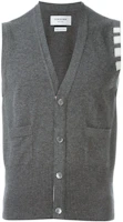 Order THOM BROWNE SS22 Grey Cashmere V-Neck Sweater Vest with Stripe Cuffs MKV001A-00011-055
