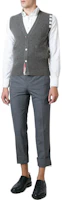 Lookbook THOM BROWNE SS22 Grey Cashmere V-Neck Sweater Vest with Stripe Cuffs MKV001A-00011-055