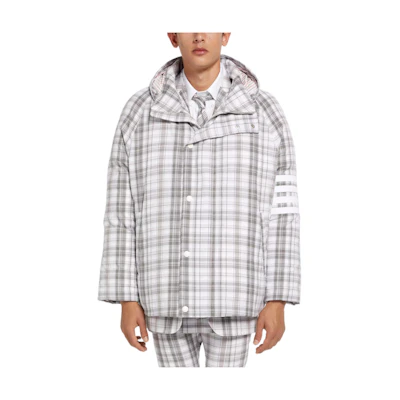 THOM BROWNE SS22 Grey Checkered Down Jacket. MOD072X-07848-035