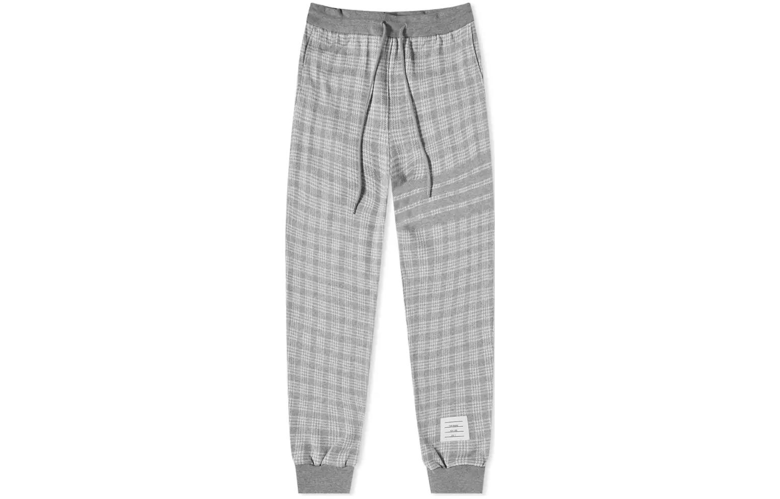 THOM BROWNE SS22  Grey Checkered Elastic Waist Drawstring Sweatpants. MJQ133A-07993-055