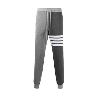 THOM BROWNE SS22 Grey Color-Block 4-Stripe Sweatpants. MJQ008F-00535-982