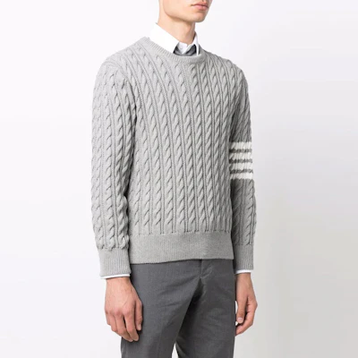 Thom Browne SS22 Grey Four-Stripe Chunky Knit Sweater MKA402A-Y3017-055 Shop Thom Browne SS22 Grey Four-Stripe Chunky Knit Sweater MKA402A-Y3017-055