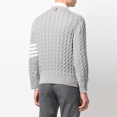 Thom Browne SS22 Grey Four-Stripe Chunky Knit Sweater MKA402A-Y3017-055 Purchase Thom Browne SS22 Grey Four-Stripe Chunky Knit Sweater MKA402A-Y3017-055