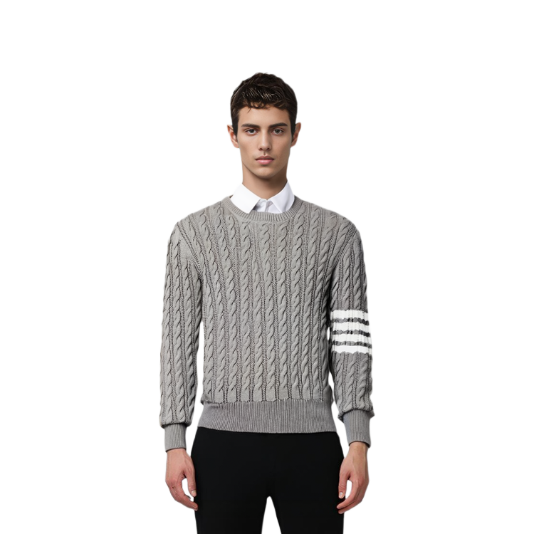 Thom Browne SS22  Grey Four-Stripe Chunky Knit Sweater MKA402A-Y3017-055 圖 6