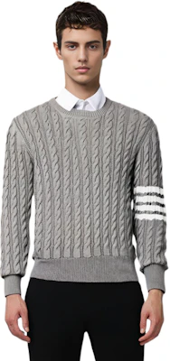 Thom Browne SS22 Grey Four-Stripe Chunky Knit Sweater MKA402A-Y3017-055 Details for Thom Browne SS22 Grey Four-Stripe Chunky Knit Sweater MKA402A-Y3017-055