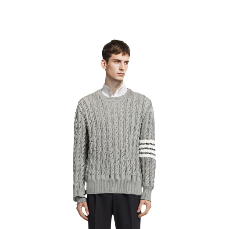 Thom Browne SS22  Grey Four-Stripe Chunky Knit Sweater MKA402A-Y3017-055 圖 7