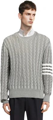 Thom Browne SS22 Grey Four-Stripe Chunky Knit Sweater MKA402A-Y3017-055 Sizing Thom Browne SS22 Grey Four-Stripe Chunky Knit Sweater MKA402A-Y3017-055