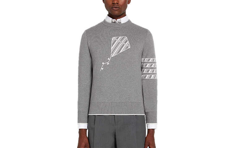 Thom Browne SS22  Grey Knit Pullover with Four-Bar Jacquard Stripes. MKA385-AY300-6055