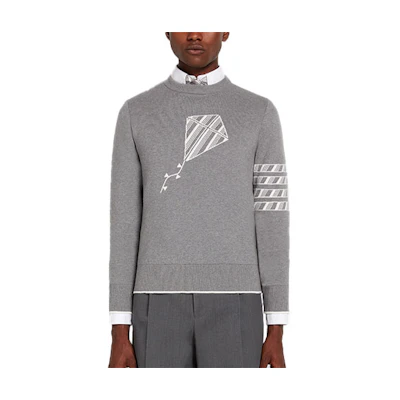 Thom Browne SS22 Grey Knit Pullover with Four-Bar Jacquard Stripes. MKA385-AY300-6055