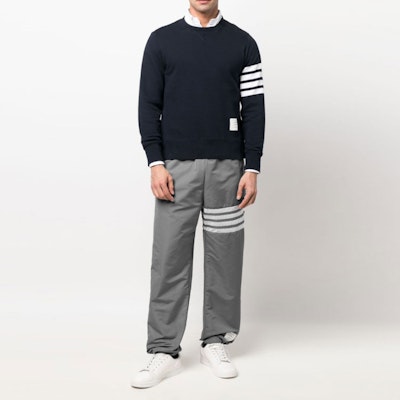 Thom Browne SS22 Grey Knit Stripe Track Pants MJQ129A-07863-035 Shop Thom Browne SS22 Grey Knit Stripe Track Pants MJQ129A-07863-035