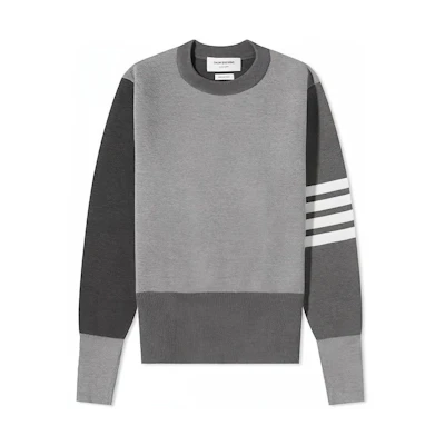 THOM BROWNE SS22 Grey Striped Crewneck Wool Sweater Pullover. MKA189F-00014-982
