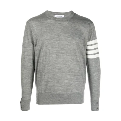 THOM BROWNE SS22 Grey Striped Pullover Long-Sleeve Wool Sweater. MKA002A-Y1014-058