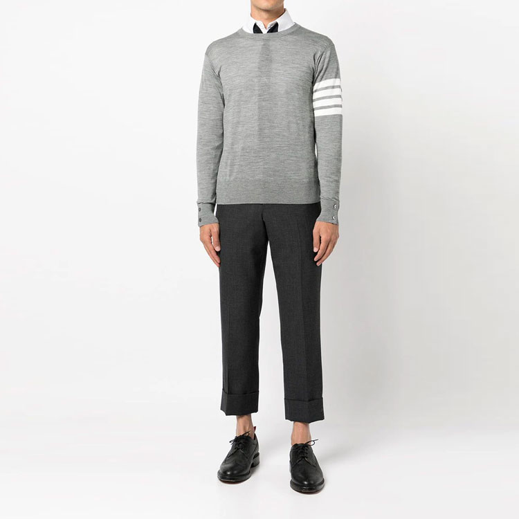 THOM BROWNE SS22  Grey Striped Pullover Long-Sleeve Wool Sweater. MKA002A-Y1014-058 圖 3